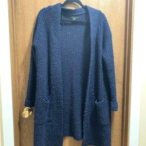 Cozy, long, navy cardigan